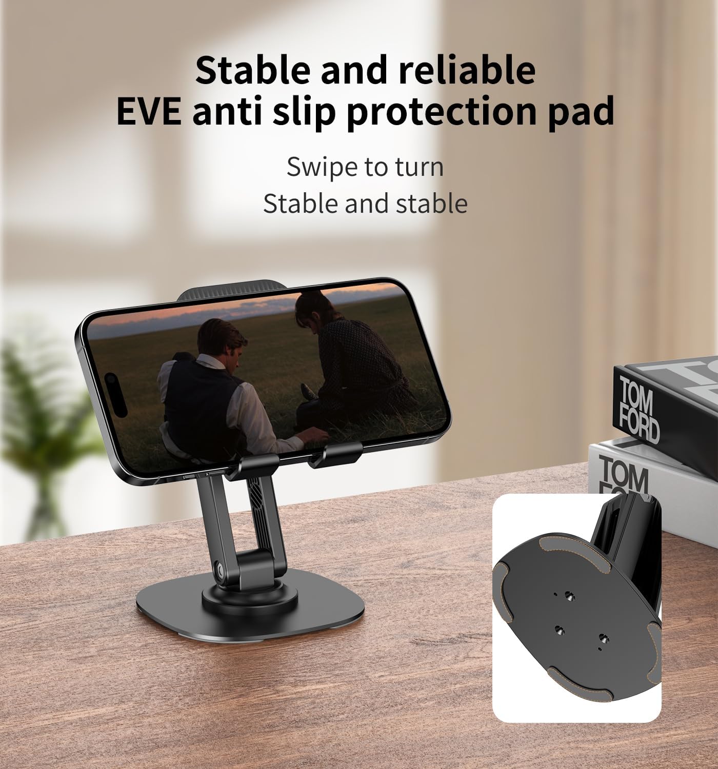 360° Foldable Cell Phone Stand for Desk – Adjustable Holder for Video Recording & Travel, Compatible with All Smartphones, iPhone, iPad, Switch (K69-Black)