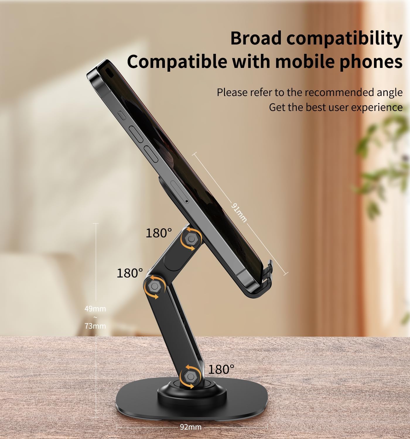 360° Foldable Cell Phone Stand for Desk – Adjustable Holder for Video Recording & Travel, Compatible with All Smartphones, iPhone, iPad, Switch (K69-Black)