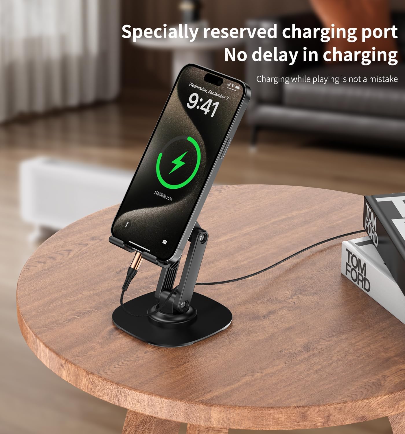 360° Foldable Cell Phone Stand for Desk – Adjustable Holder for Video Recording & Travel, Compatible with All Smartphones, iPhone, iPad, Switch (K69-Black)