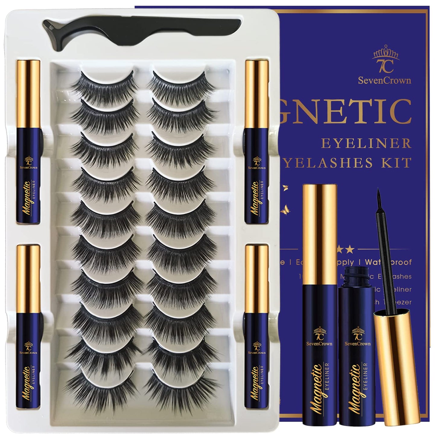 3D Magnetic Eyelashes Kit - 10 Pairs Natural Lashes with Waterproof Magnetic Eyeliner, Long-Lasting & Reusable