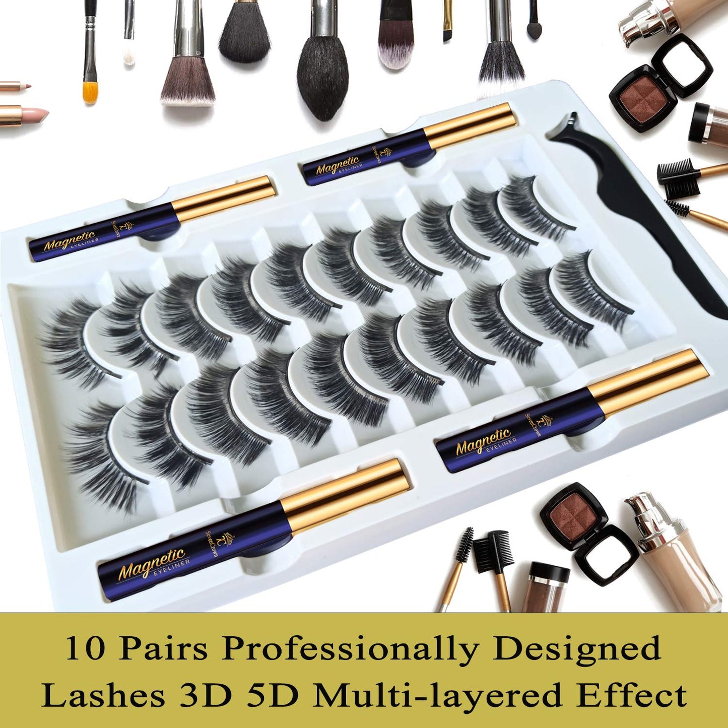 3D Magnetic Eyelashes Kit - 10 Pairs Natural Lashes with Waterproof Magnetic Eyeliner, Long-Lasting & Reusable