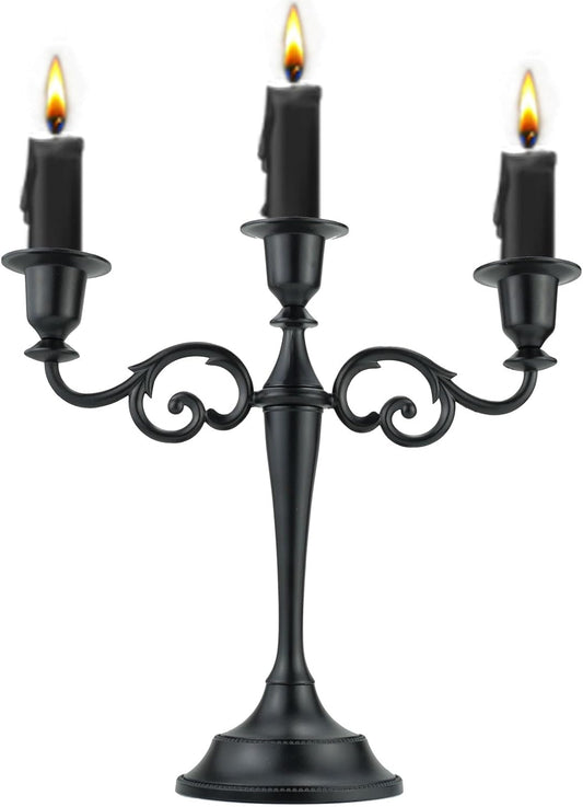 Set of 3 Black Metal Candelabra, Elegant Taper Candle Holders for Events & Decor