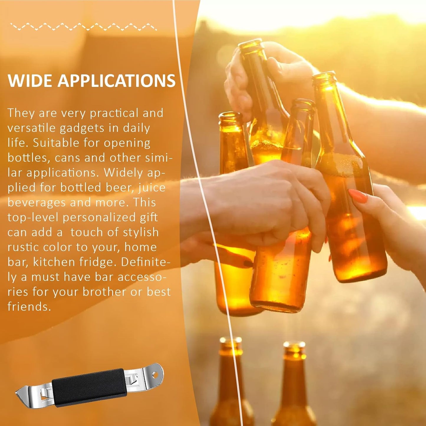 3-Pack Magnetic Stainless Steel Bottle Openers – Flat, Compact Can Tappers for Camping & Travel
