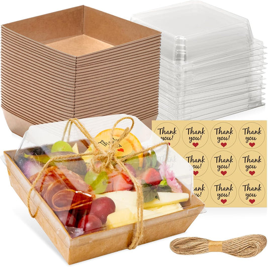 50 Pack Small Charcuterie Boxes with Lids – 5" To-Go Food Containers for Dessert, Sandwich, Sushi, Cake (Brown)