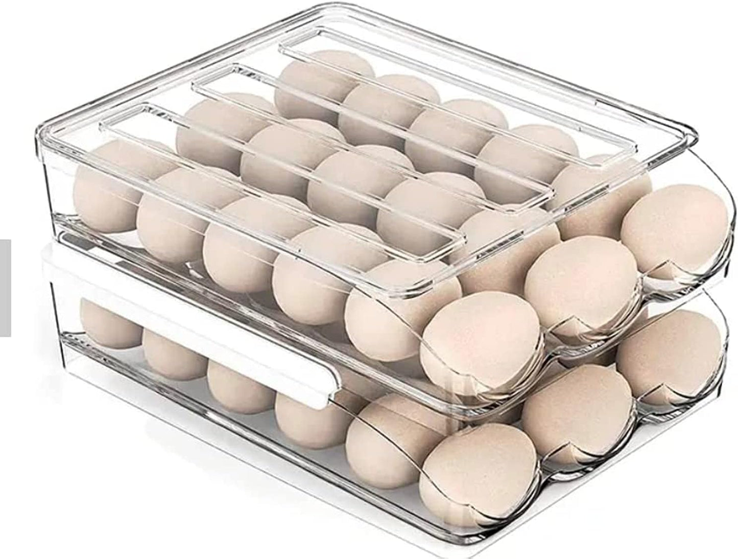 Large Capacity Egg Holder - 2-Layer Clear Fridge Organizer Bin