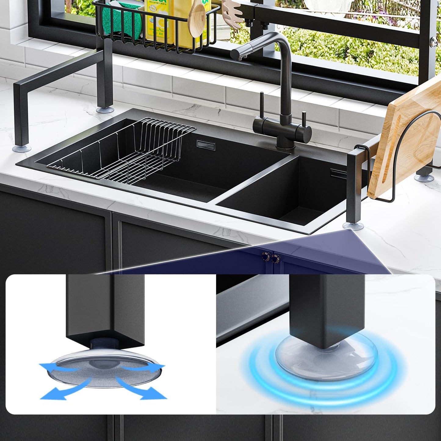 Over Sink Dish Drying Rack – 2-Tier Expandable Snap-On Design, Adjustable Length & Height
