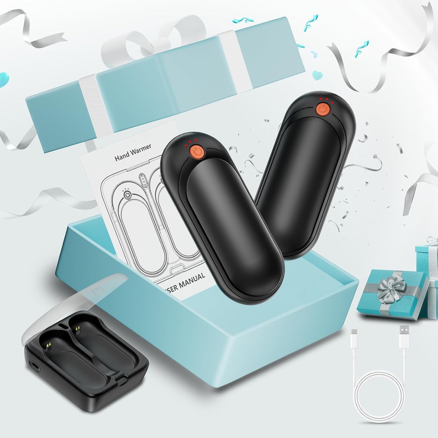 AI Rechargeable Hand Warmers 2-Pack - 14000mAh Electric Hand Warmers with Charging Case, Safe Heat, Perfect for Outdoor, Golf & Camping Gifts