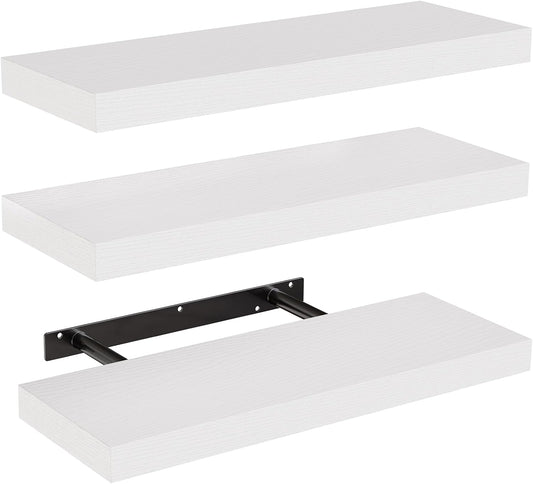Set of 3 White Floating Shelves – Wall Shelves with Invisible Brackets for Bathroom, Living Room, Bedroom, Kitchen Decor