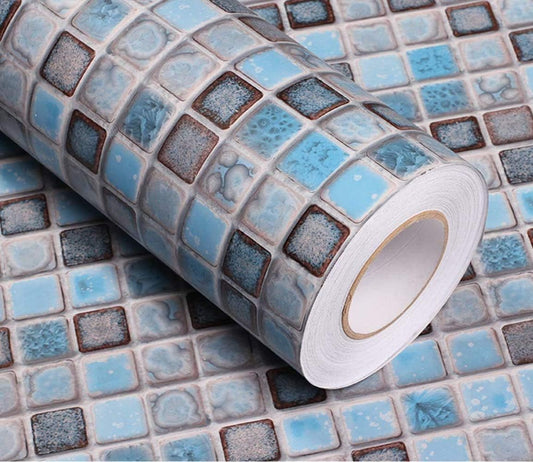 Blue Mosaic Self-Adhesive Wallpaper – Peel & Stick, 15.7'' x 78.7