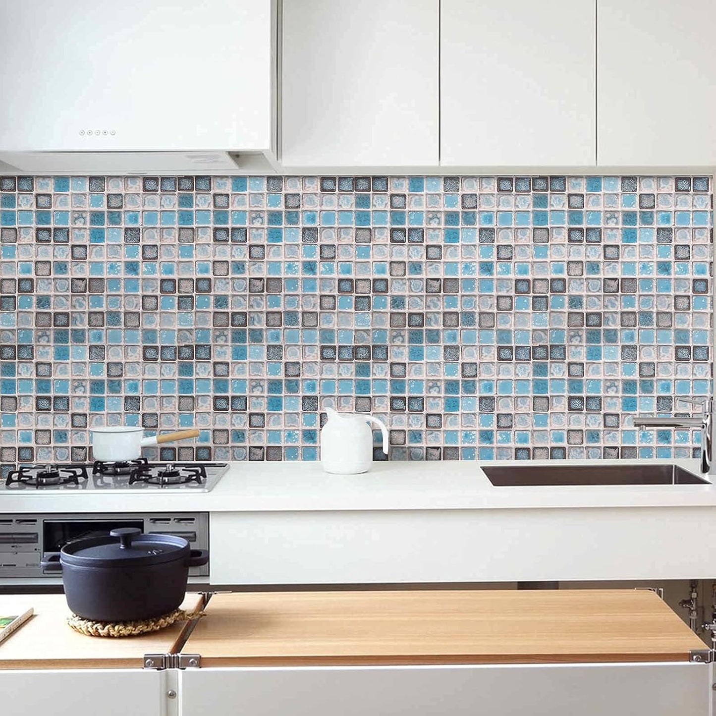 Blue Mosaic Self-Adhesive Wallpaper – Peel & Stick, 15.7'' x 78.7