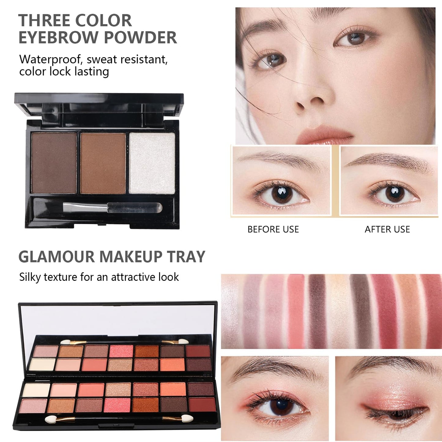 All-in-One Makeup Kit – 2x14 Colors Eyeshadow, Foundation, Lip Gloss, Brushes & More (Black)