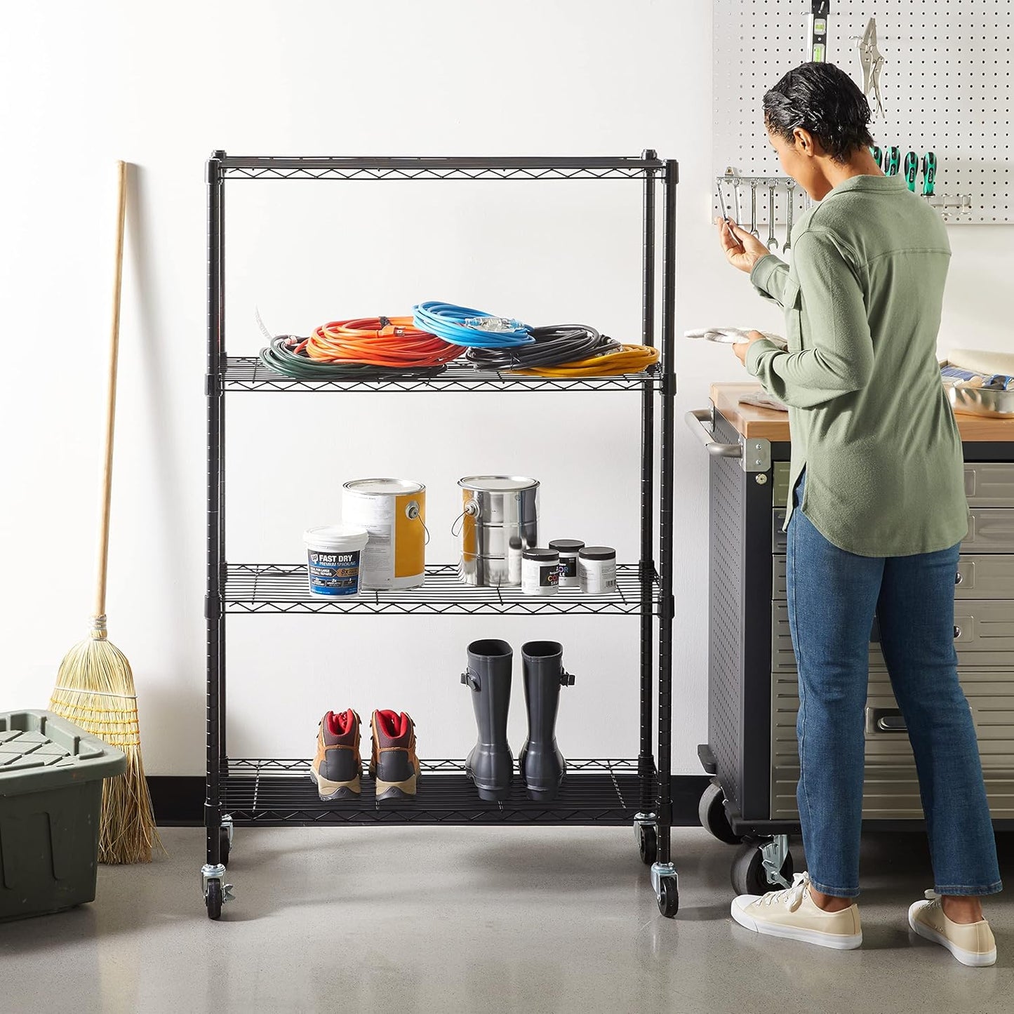 4-Shelf Adjustable Heavy-Duty Steel Wire Rack - Storage Organizer for Kitchen & Garage (36”L x 14”W x 54”H, Black)