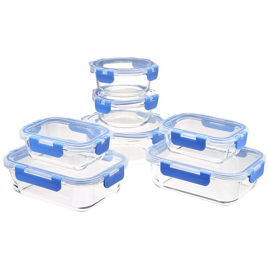 Glass Food Storage Containers with BPA-Free Locking Lids - 14-Piece Set, Microwave, Freezer & Dishwasher Safe