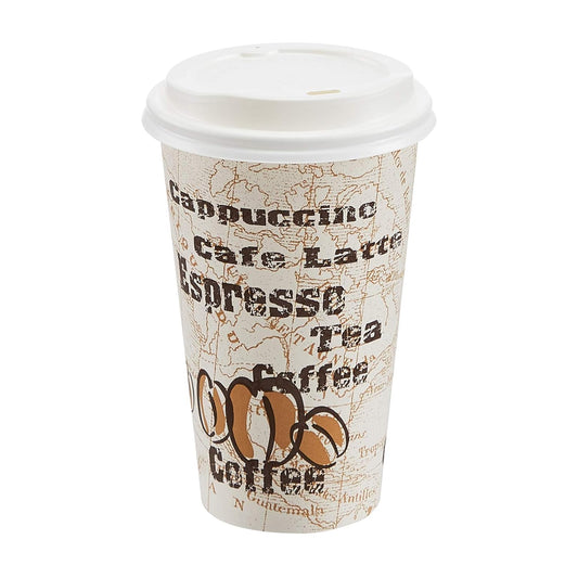 100-Count 16 oz Paper Hot Cups with Lids - Café Desig