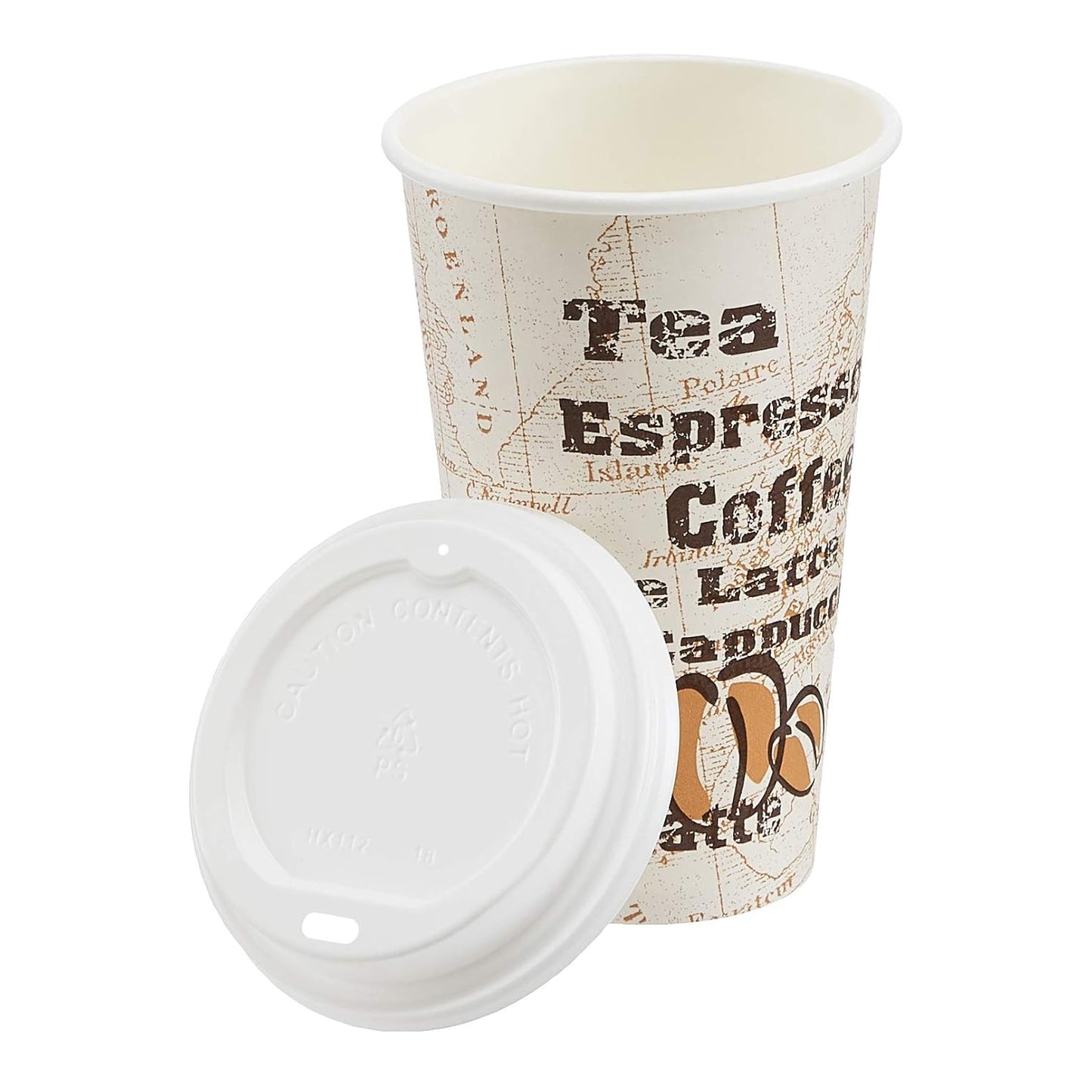 100-Count 16 oz Paper Hot Cups with Lids - Café Desig