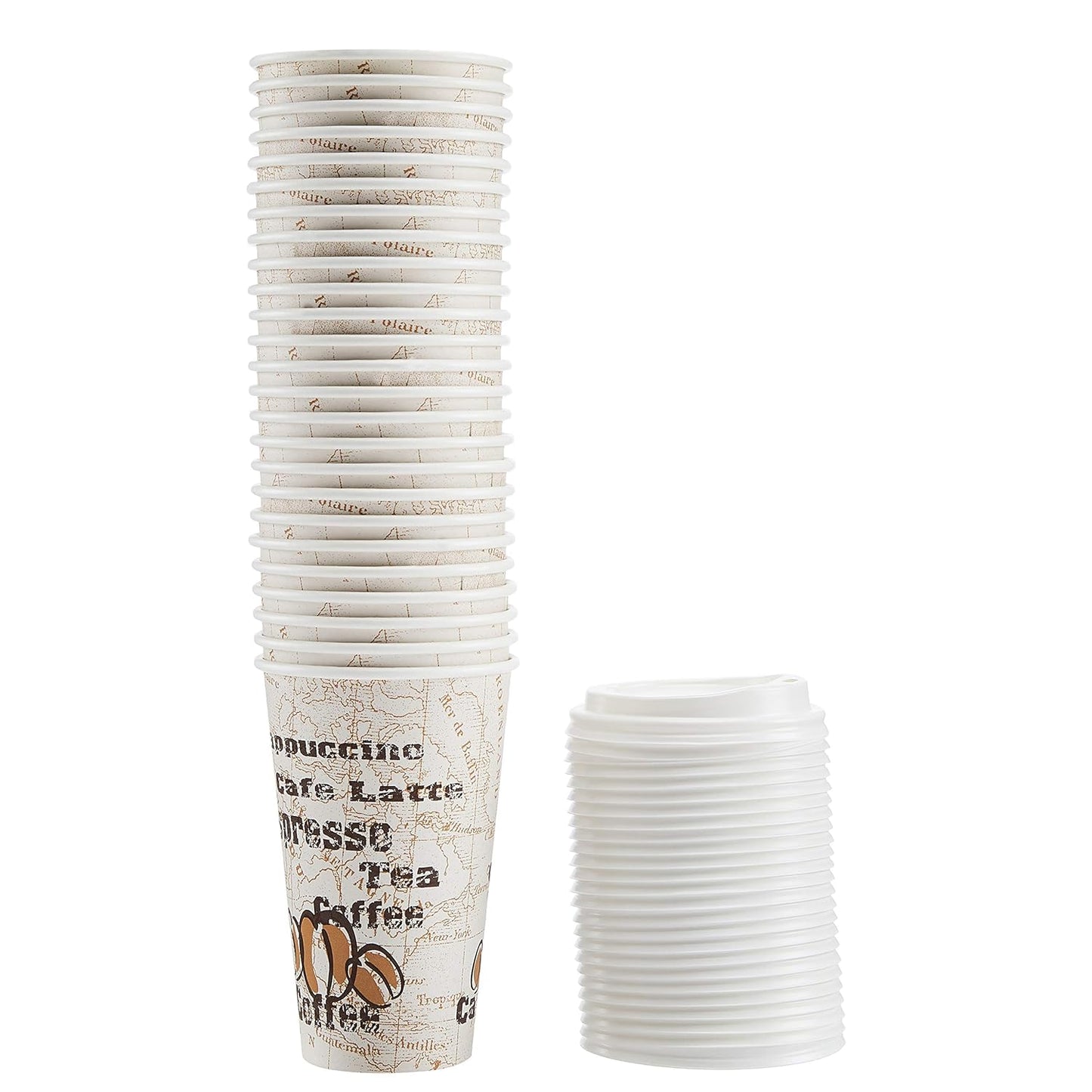 100-Count 16 oz Paper Hot Cups with Lids - Café Desig