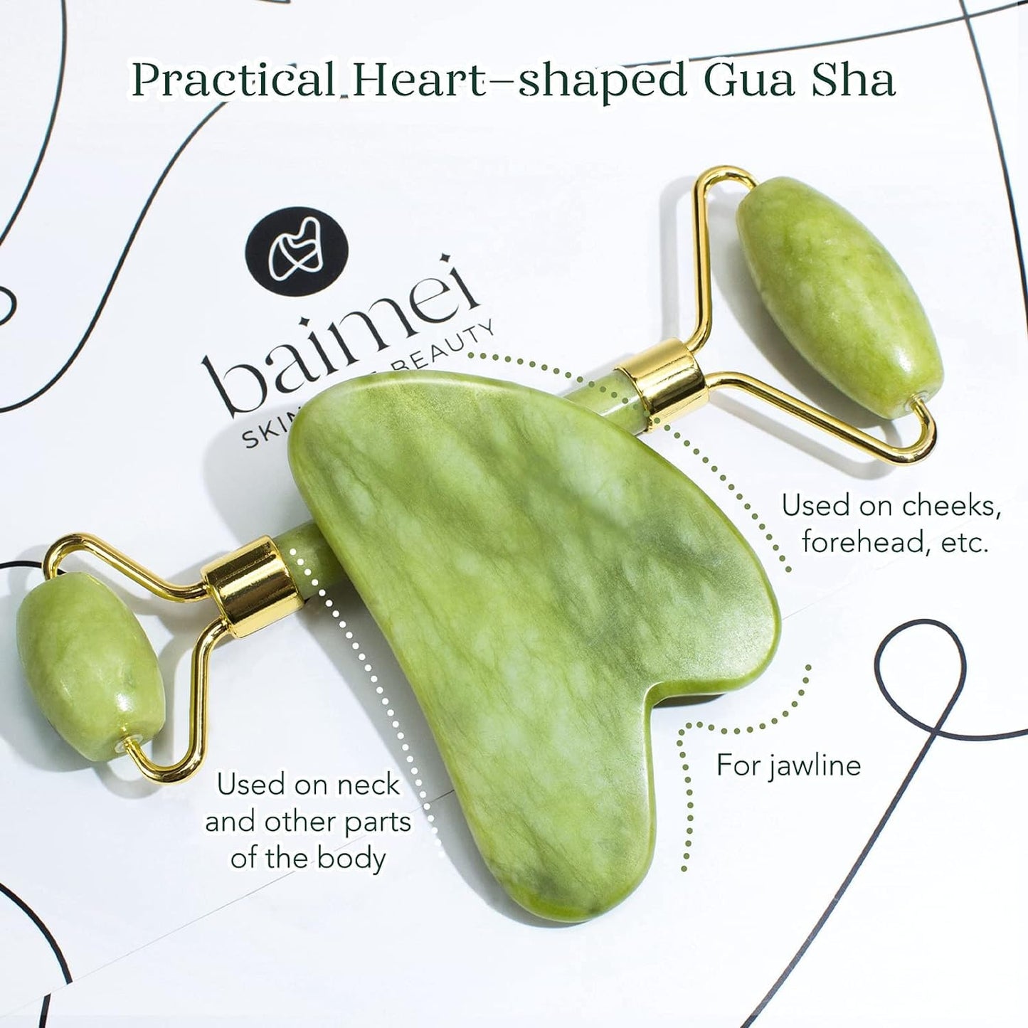 IcyMe Jade Roller & Gua Sha Set, Green Facial Tools for Puffiness & Redness, Skin Care Gift for Men & Women