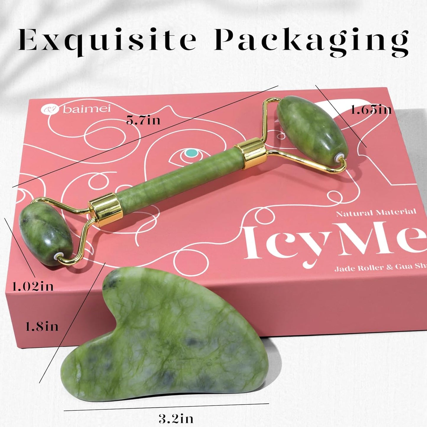 IcyMe Jade Roller & Gua Sha Set, Green Facial Tools for Puffiness & Redness, Skin Care Gift for Men & Women