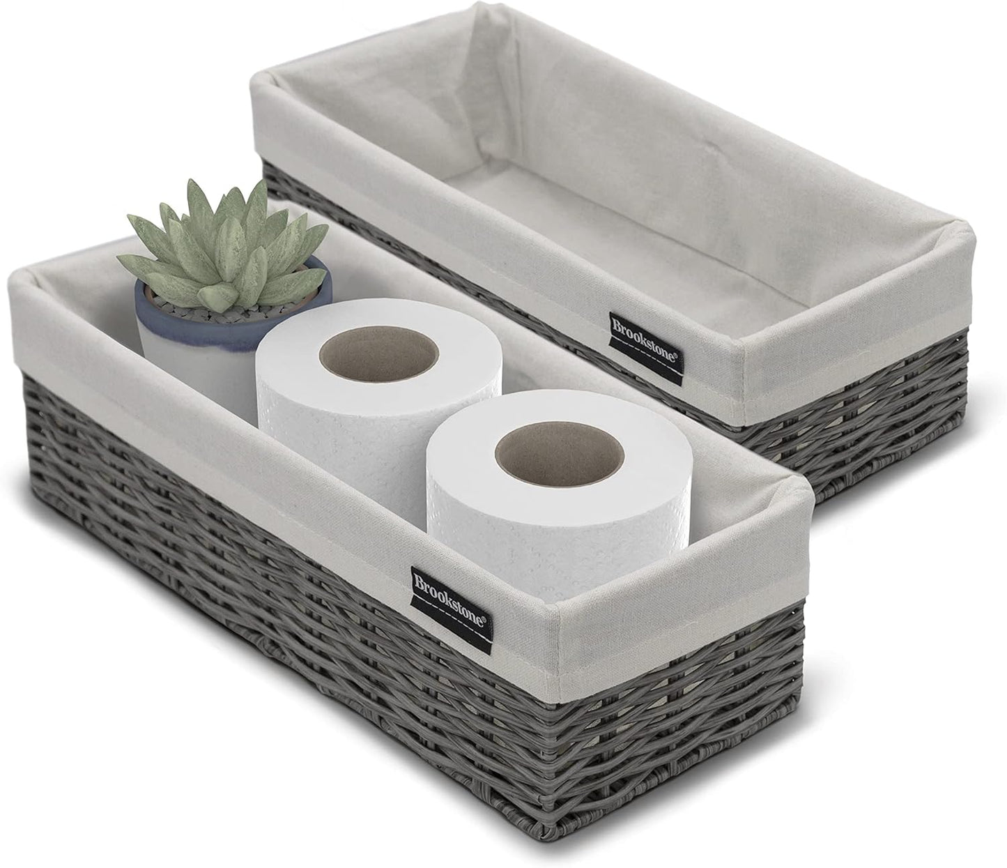 2 PACK Wicker Storage Baskets – Boho Decorative Bins for Shelves, Toilet Paper Storage & Home Organization