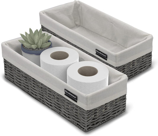 2 PACK Wicker Storage Baskets – Boho Decorative Bins for Shelves, Toilet Paper Storage & Home Organization