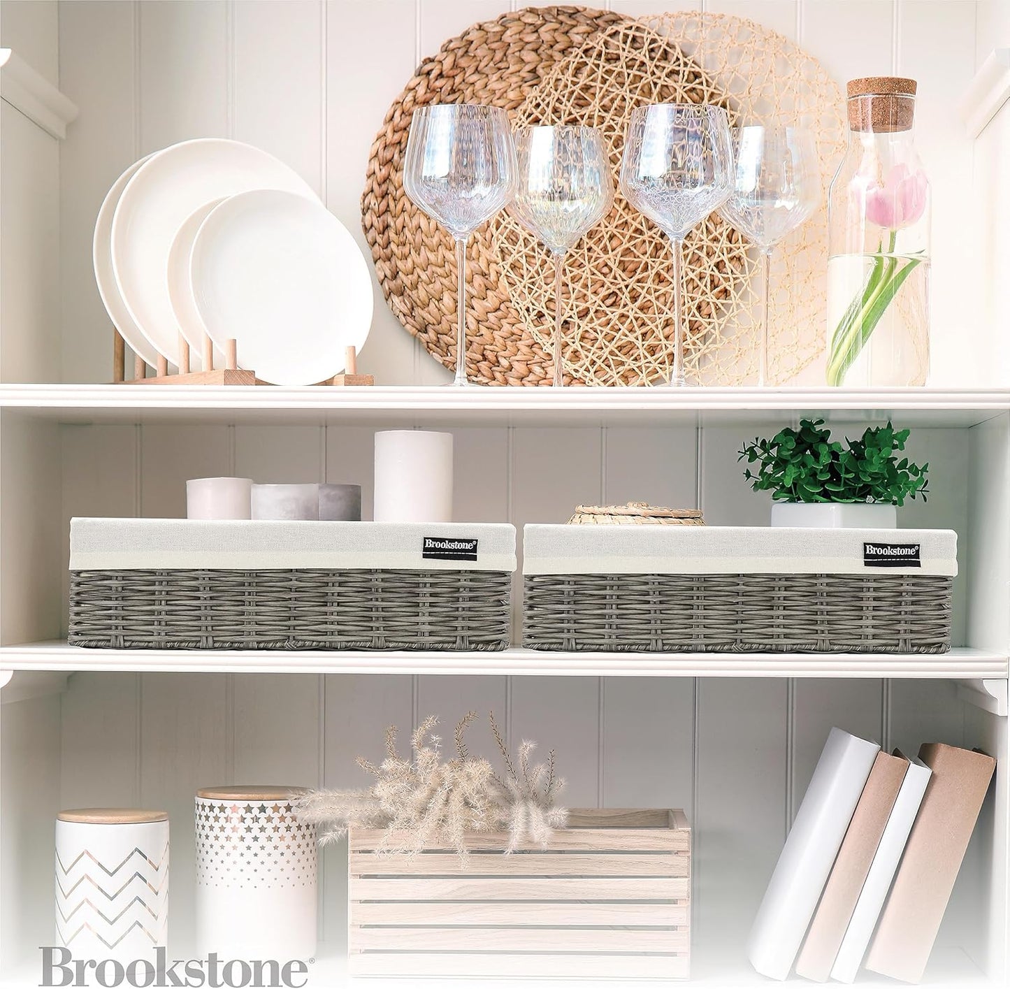 2 PACK Wicker Storage Baskets – Boho Decorative Bins for Shelves, Toilet Paper Storage & Home Organization