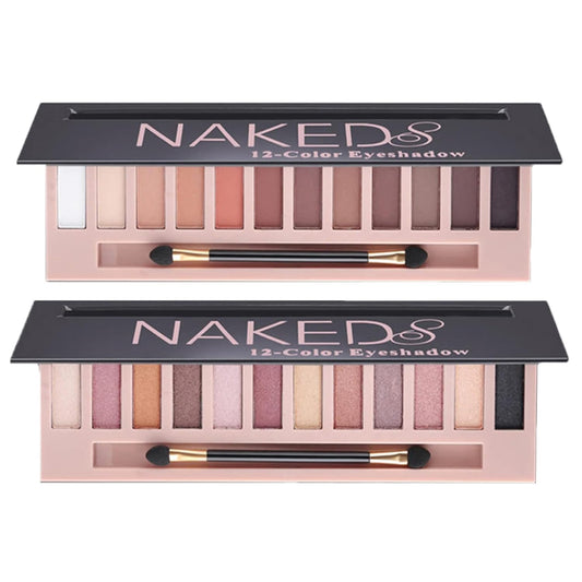 2-Pack 12-Color Nude Eyeshadow Palette Set - Matte, Shimmer & Glitter Pigments, Waterproof Smokey Makeup Kit
