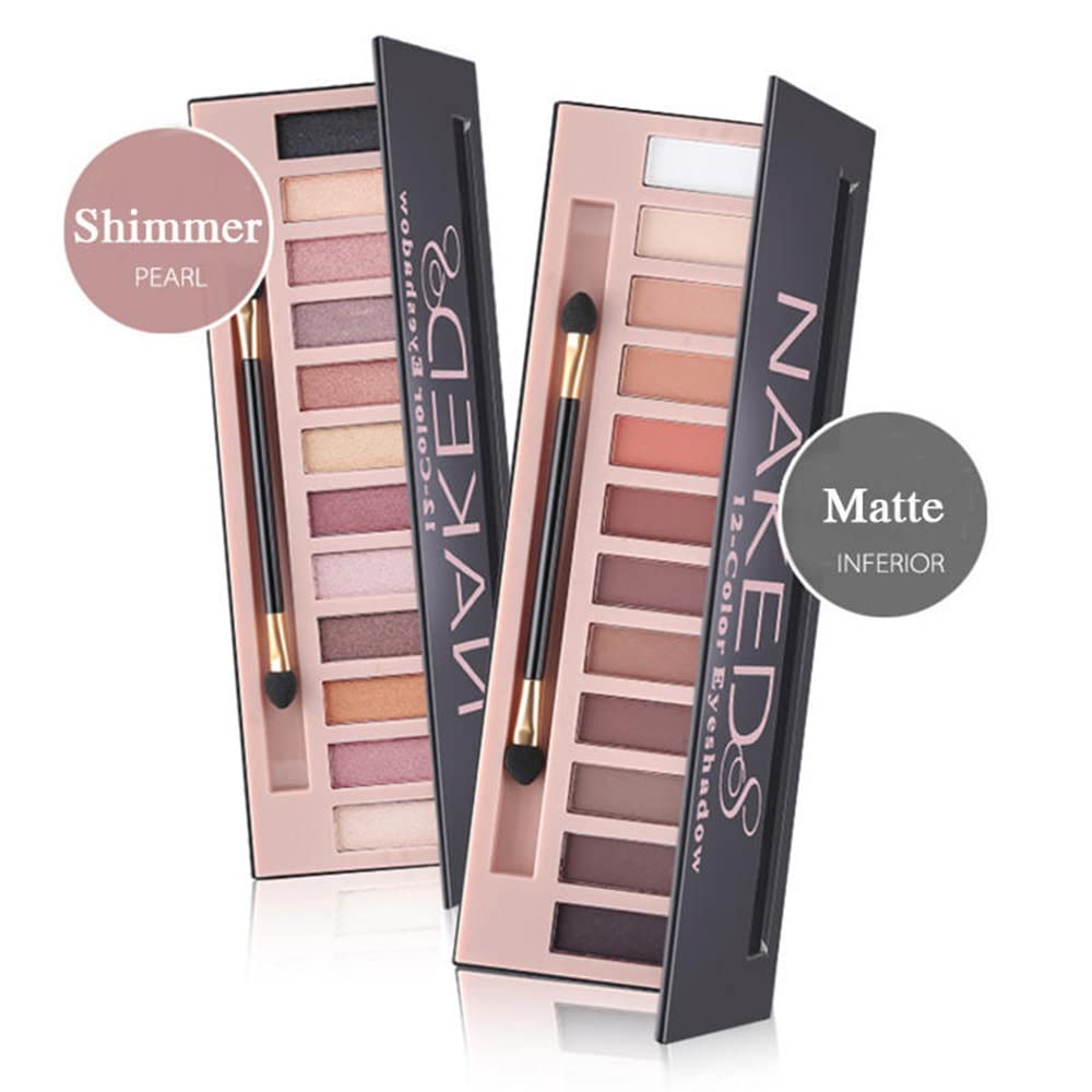 2-Pack 12-Color Nude Eyeshadow Palette Set - Matte, Shimmer & Glitter Pigments, Waterproof Smokey Makeup Kit