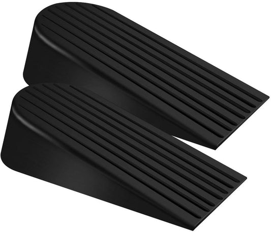 2-Pack Heavy Duty Rubber Door Stoppers – Non-Scratch Wedge for All Floors (Black)