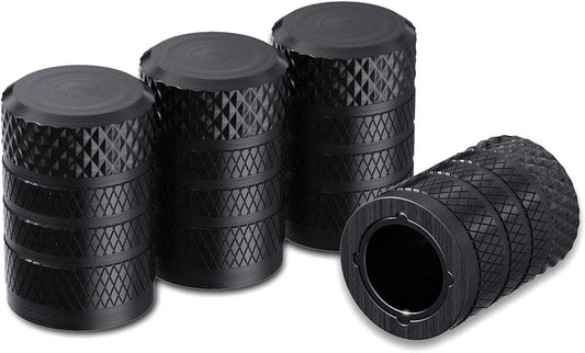 4-Pack Black Tire Valve Stem Caps, Anodized Aluminum, Corrosion Resistant for Cars, Trucks & Bikes