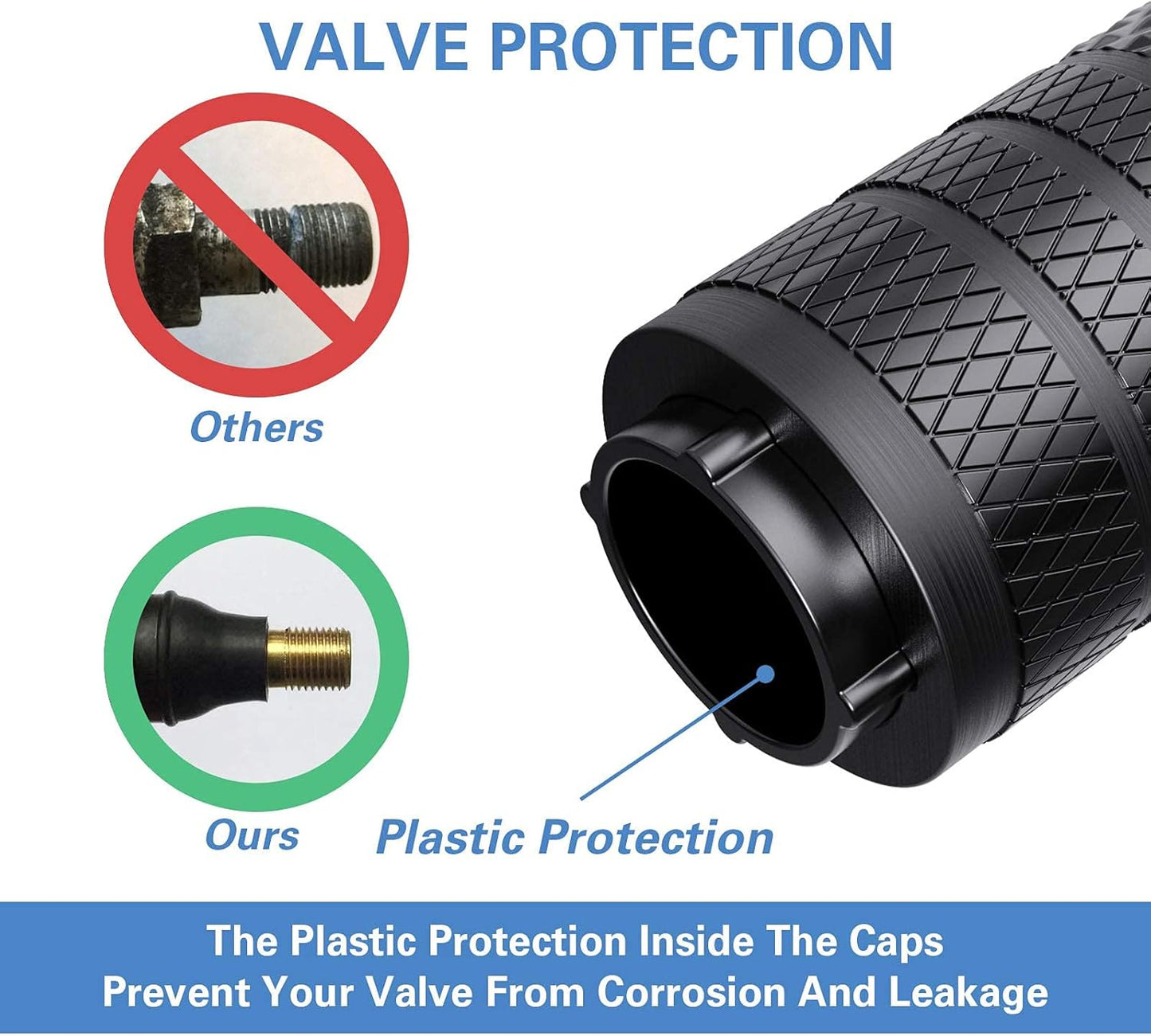 4-Pack Black Tire Valve Stem Caps, Anodized Aluminum, Corrosion Resistant for Cars, Trucks & Bikes