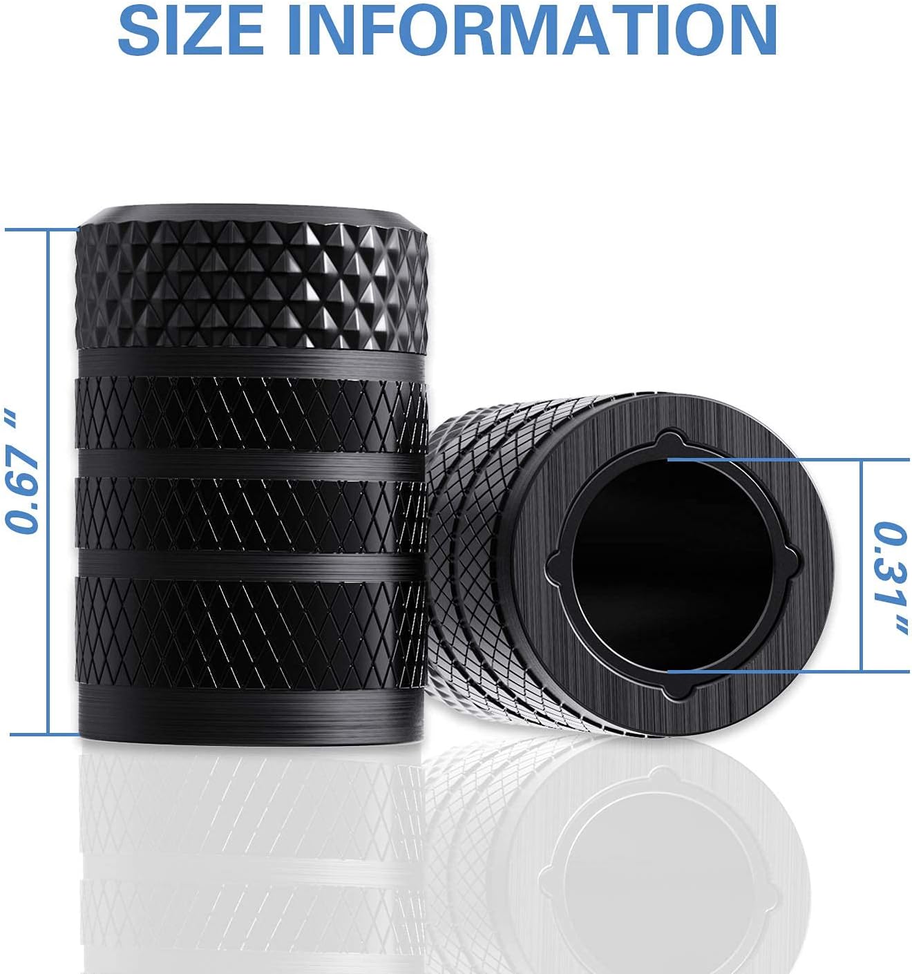 4-Pack Black Tire Valve Stem Caps, Anodized Aluminum, Corrosion Resistant for Cars, Trucks & Bikes