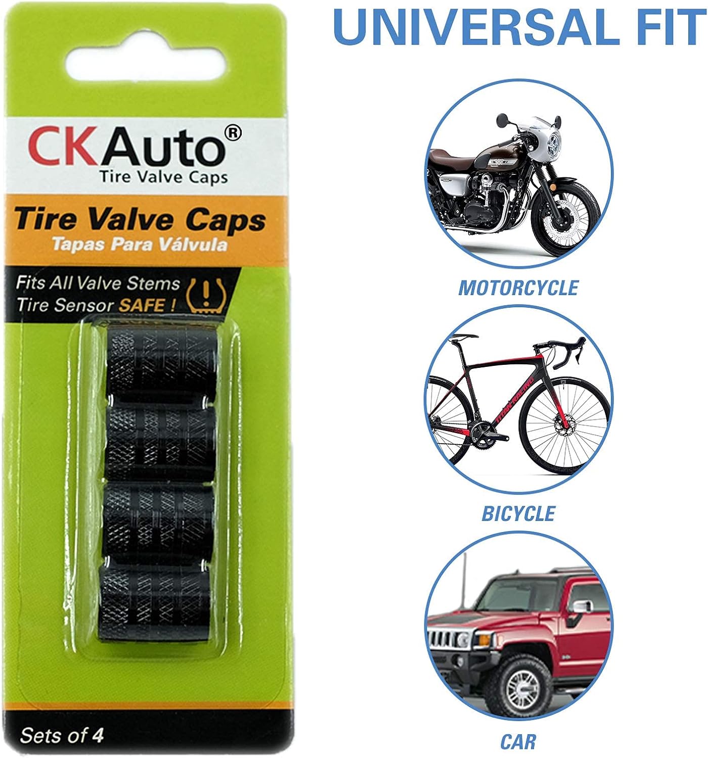 4-Pack Black Tire Valve Stem Caps, Anodized Aluminum, Corrosion Resistant for Cars, Trucks & Bikes