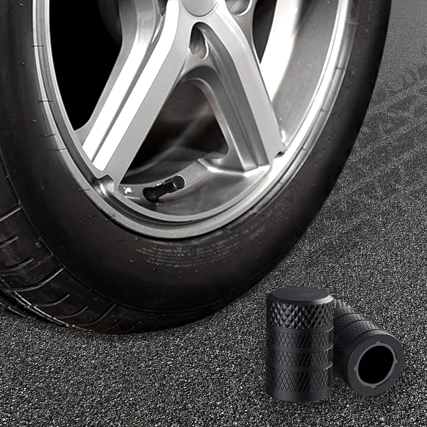 4-Pack Black Tire Valve Stem Caps, Anodized Aluminum, Corrosion Resistant for Cars, Trucks & Bikes