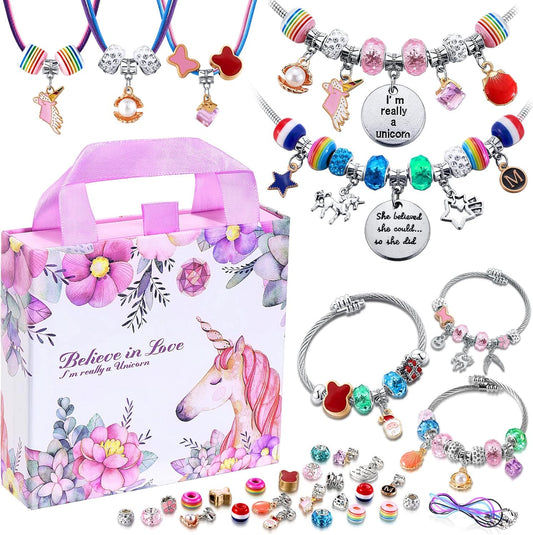 Unicorn Charm Bracelet Making Kit - Creative Jewelry Craft Set for Girls Ages 8-12, Perfect Gift for Self-Expression
