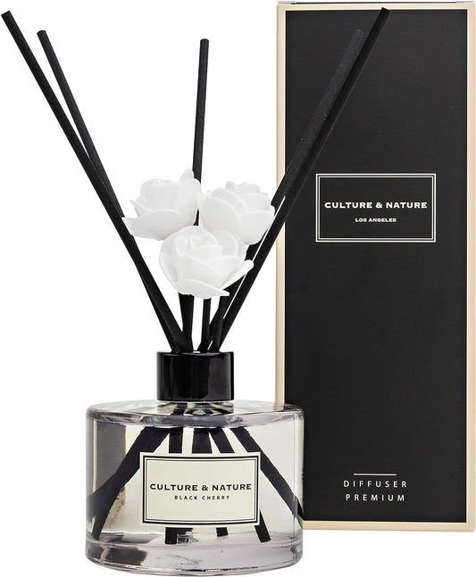 Black Cherry Reed Diffuser Set - 6.7 oz Home Fragrance with Sticks for Bathroom & Shelf Decor