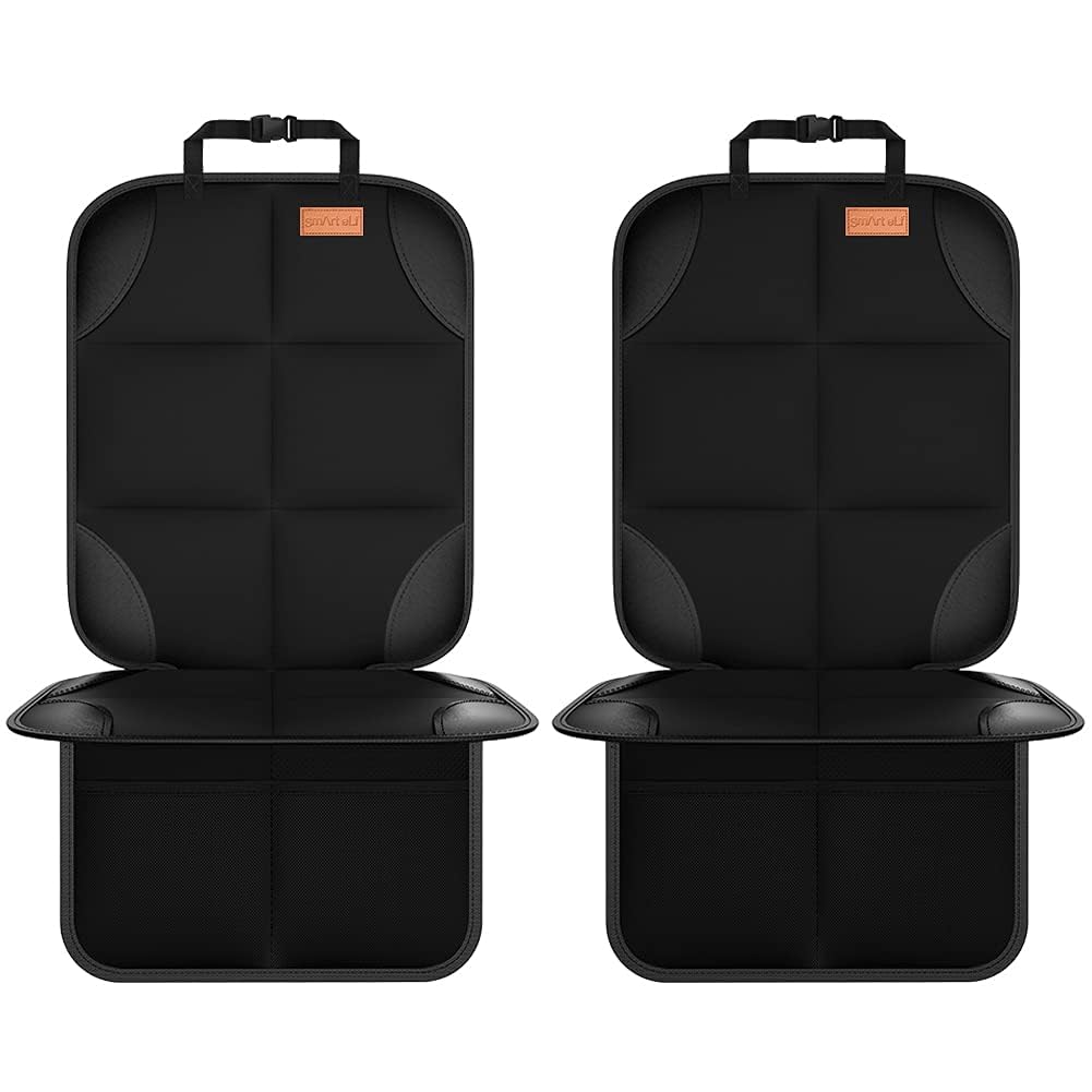 2-Pack Car Seat Protector – Thick Padding, Non-Slip Backing & Mesh Pockets for Baby & Pet (Black)