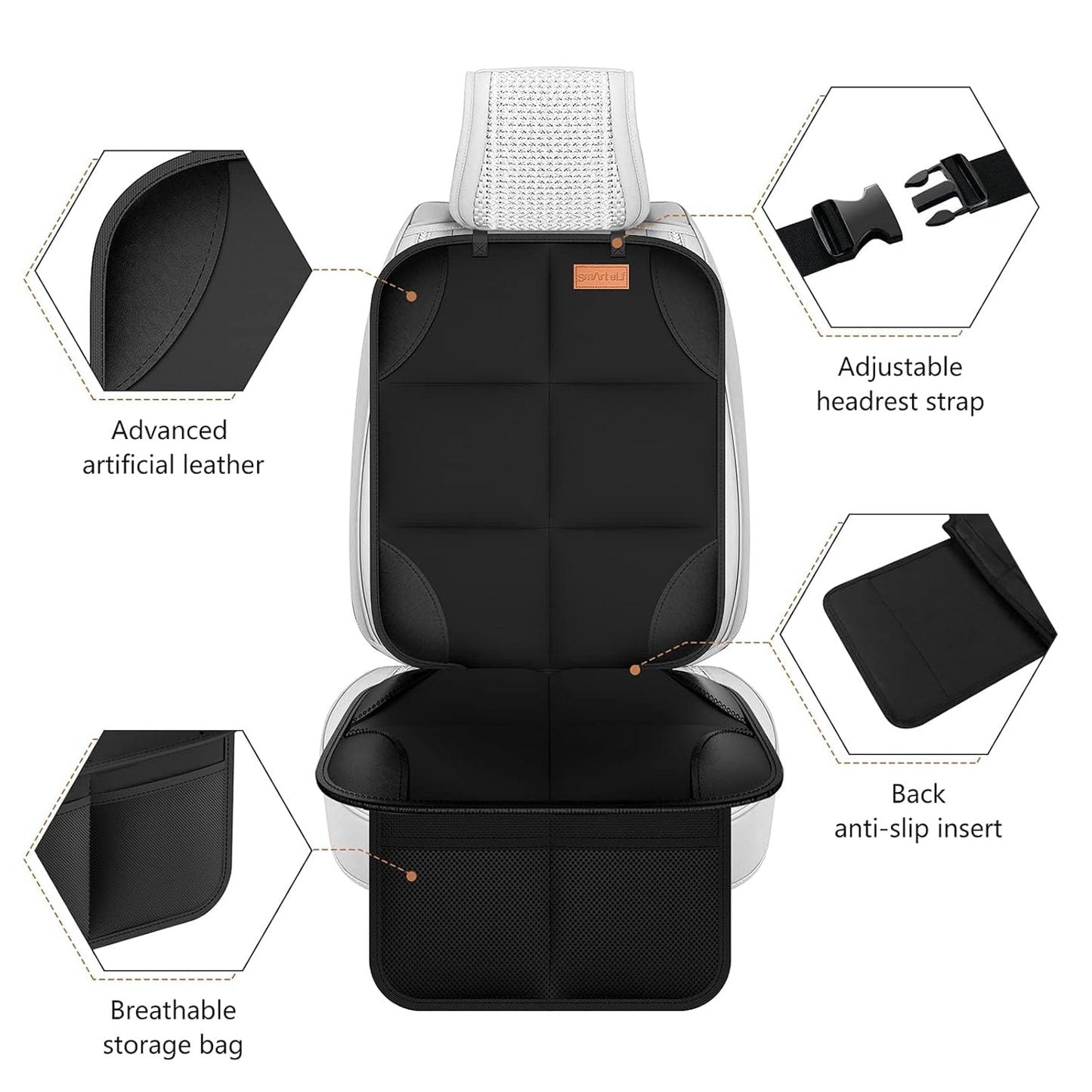 2-Pack Car Seat Protector – Thick Padding, Non-Slip Backing & Mesh Pockets for Baby & Pet (Black)