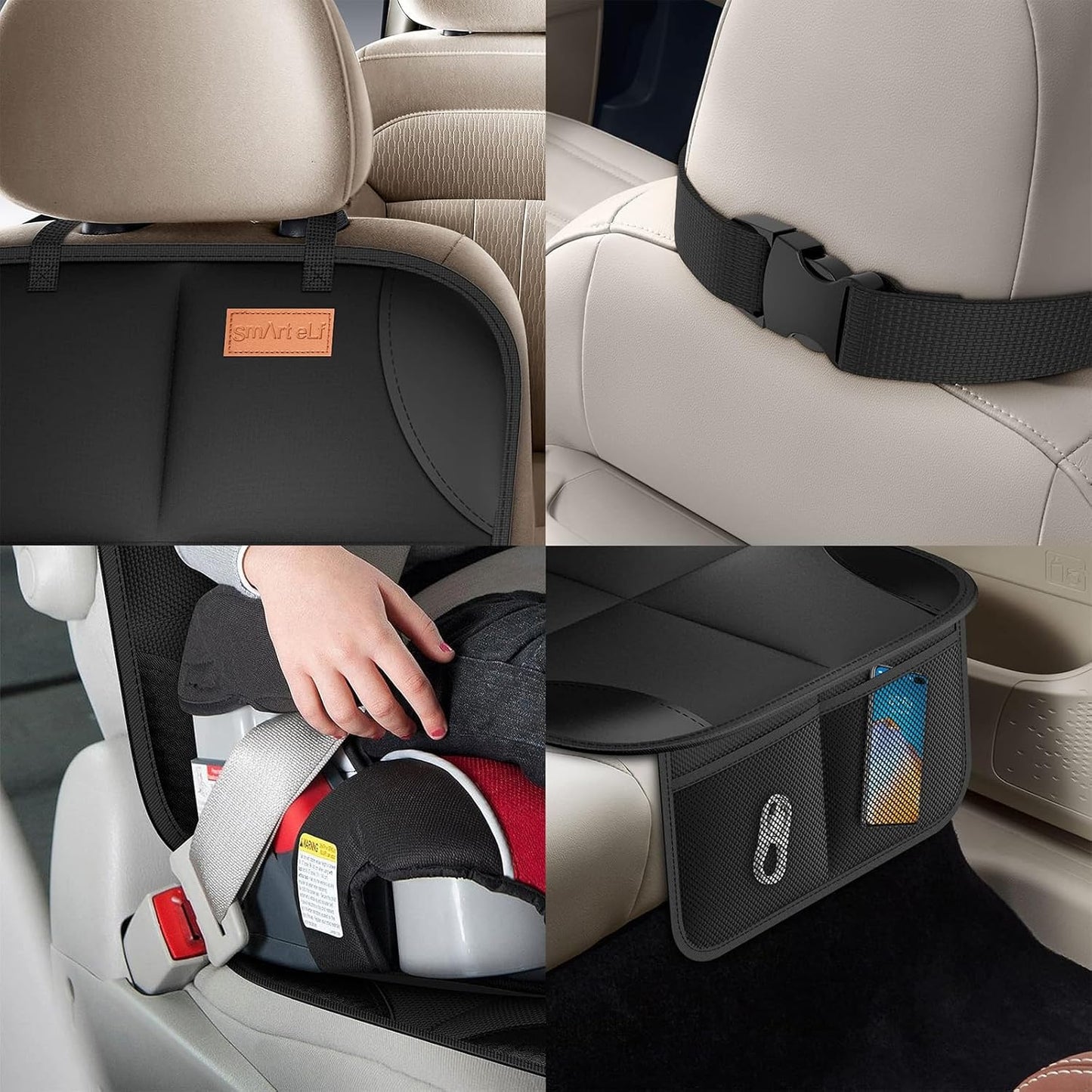 2-Pack Car Seat Protector – Thick Padding, Non-Slip Backing & Mesh Pockets for Baby & Pet (Black)