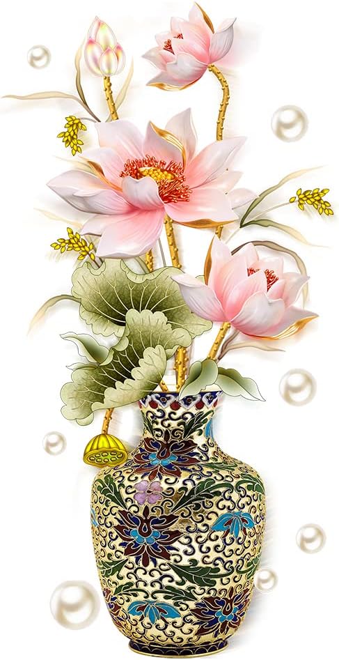 Lotus Flower Vase Wall Sticker - Pearl Classical Art Decal for Living Room & Home Entrance Decoration