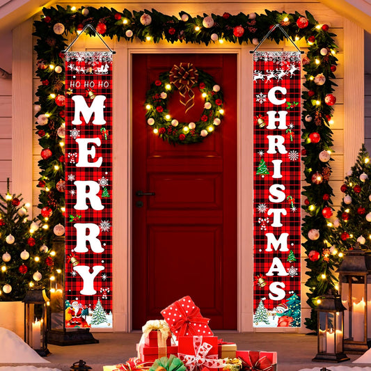 Christmas Decorations Set - Red Black Buffalo Plaid Sign for Merry Christmas, Indoor & Outdoor Holiday Decor for Home, Yard, Front Porch, Wall, and Garage