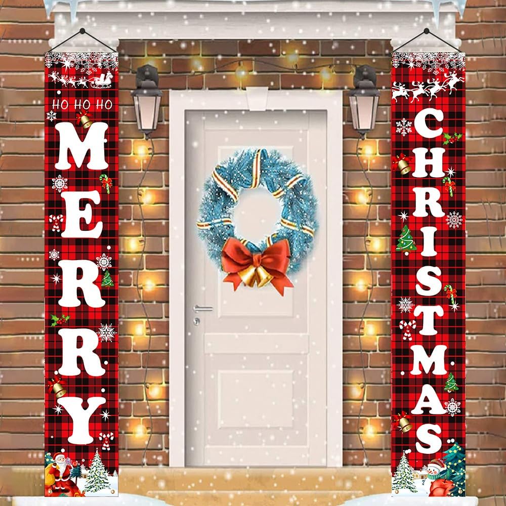 Christmas Decorations Set - Red Black Buffalo Plaid Sign for Merry Christmas, Indoor & Outdoor Holiday Decor for Home, Yard, Front Porch, Wall, and Garage-Smart Price