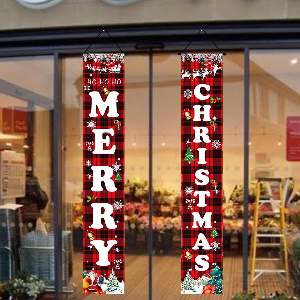 Christmas Decorations Set - Red Black Buffalo Plaid Sign for Merry Christmas, Indoor & Outdoor Holiday Decor for Home, Yard, Front Porch, Wall, and Garage-Smart Price
