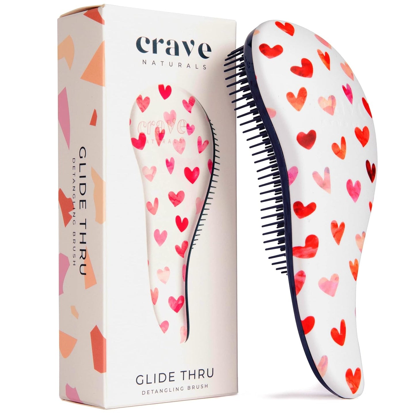 Glide Thru Detangling Hair Brush - Gentle Brush for Curly, Straight, Wet or Dry Hair - Ideal for Adults & Kids (7.5x3-Inch, Pink Hearts)