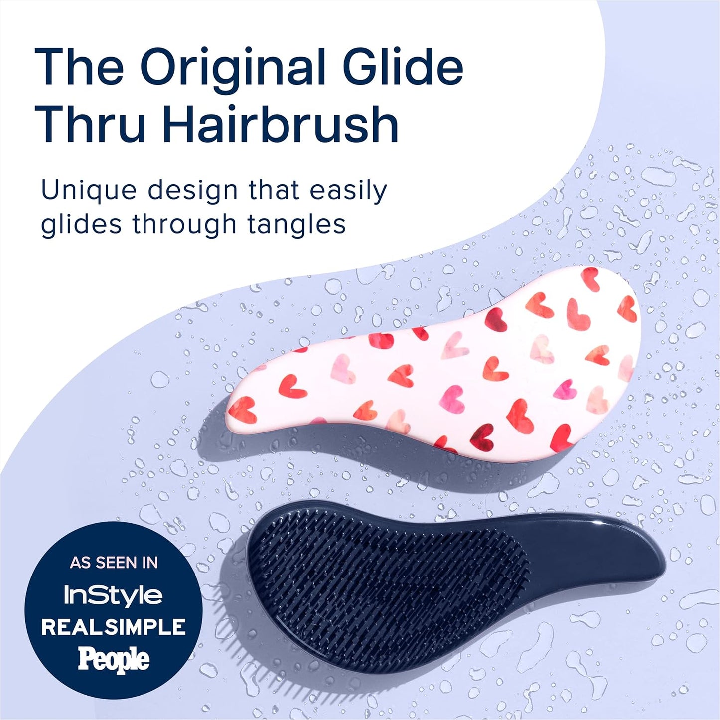 Glide Thru Detangling Hair Brush - Gentle Brush for Curly, Straight, Wet or Dry Hair - Ideal for Adults & Kids (7.5x3-Inch, Pink Hearts)