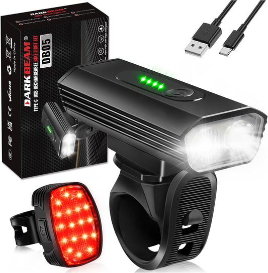 USB-C Rechargeable Bike Headlight, 4000LM Bicycle Light Set, Waterproof Front & Rear Light