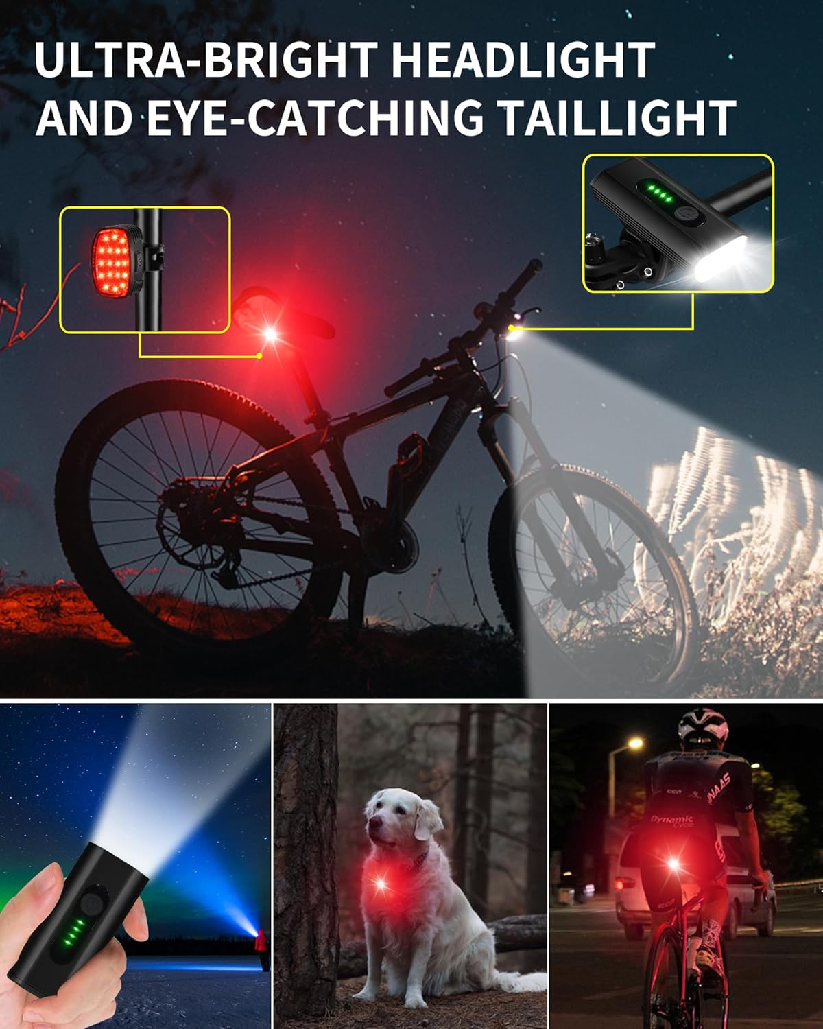 USB-C Rechargeable Bike Headlight, 4000LM Bicycle Light Set, Waterproof Front & Rear Light