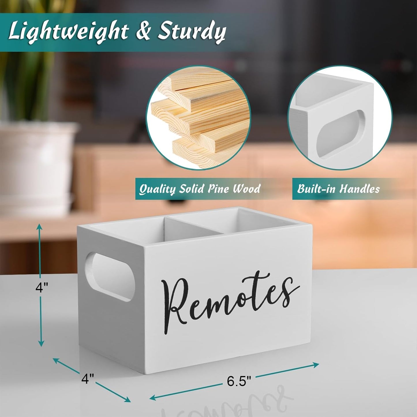 Wooden Remote Control Holder – White TV Remote Organizer Caddy for Table, Nightstand & Home Decor