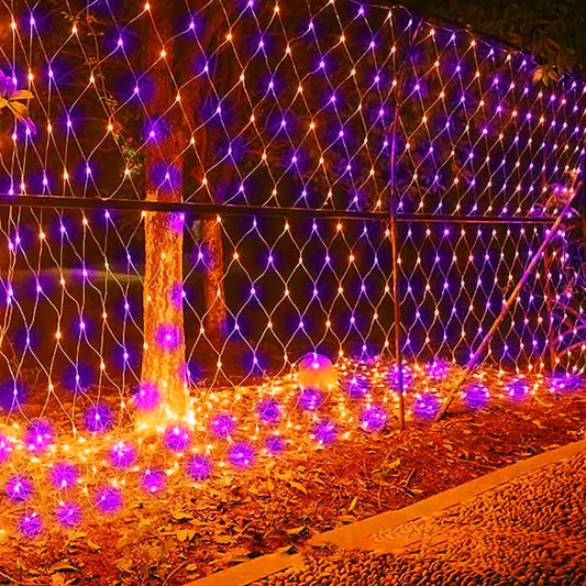 12FT x 5FT Halloween 360 LED Net Lights - Waterproof with 8 Modes, Purple & Orange