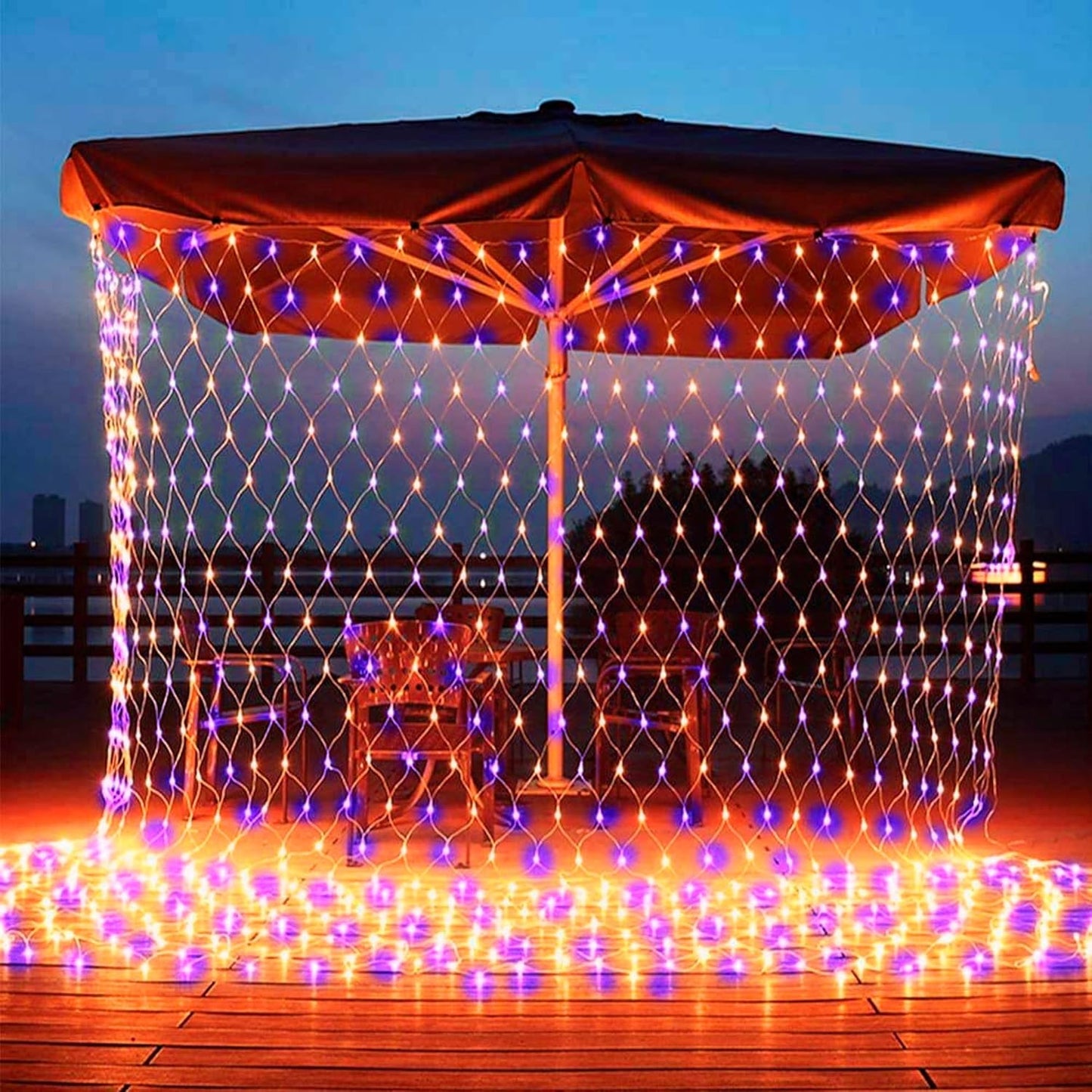12FT x 5FT Halloween 360 LED Net Lights - Waterproof with 8 Modes, Purple & Orange