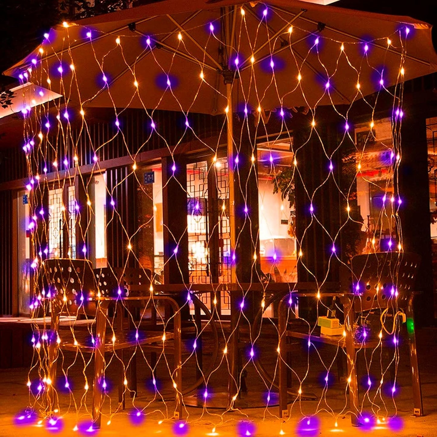 12FT x 5FT Halloween 360 LED Net Lights - Waterproof with 8 Modes, Purple & Orange